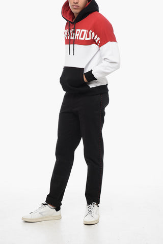 Color Block Fleeced Cotton Hoodie