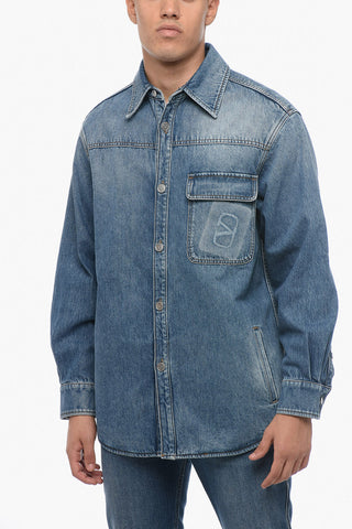 Denim Overshirt with Logoed Breast-pocket