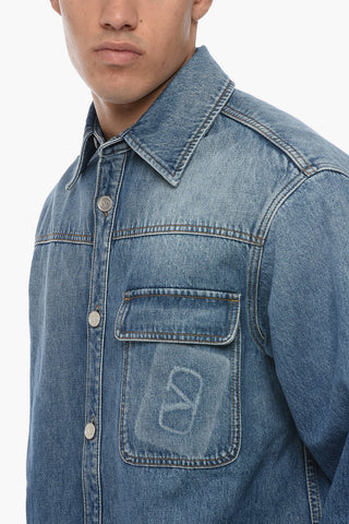 Denim Overshirt with Logoed Breast-pocket