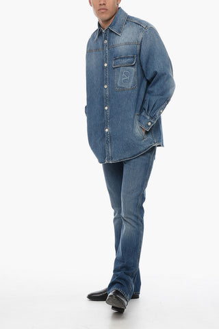 Denim Overshirt with Logoed Breast-pocket