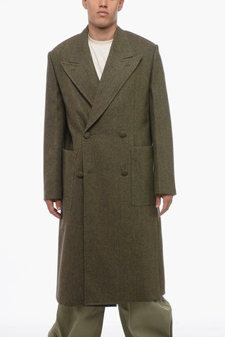 Herringbone Wool Double-Breasted Coat