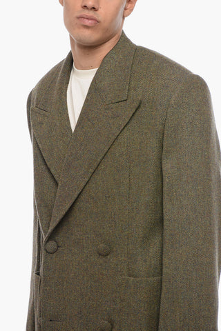 Herringbone Wool Double-Breasted Coat