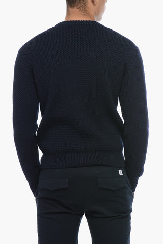 Crew Neck Virgin Wool Sweater with Jacquard Logo