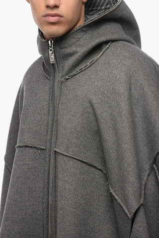 Hooded Wool Cape With Fringed Bottom