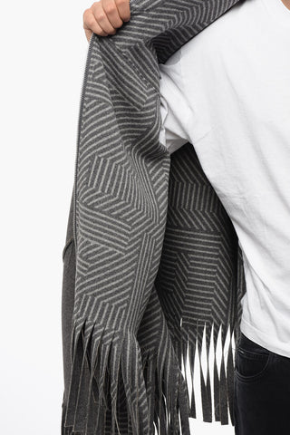 Hooded Wool Cape With Fringed Bottom