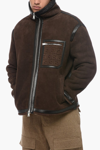 Shearling Jacket With Embossed Logo Detail