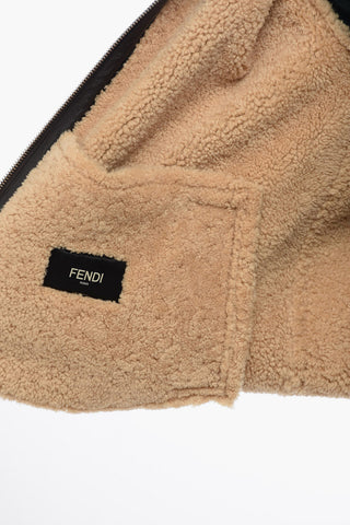 Shearling Jacket With Embossed Logo Detail