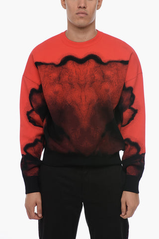 Crew Neck Viscose Blend Sweater with Abstract Jacquard Motif