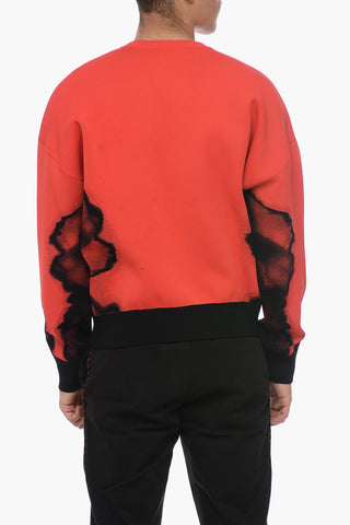 Crew Neck Viscose Blend Sweater with Abstract Jacquard Motif