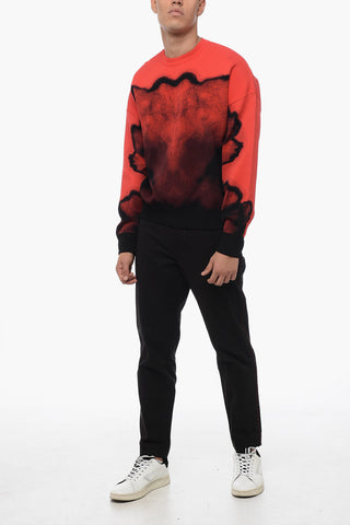 Crew Neck Viscose Blend Sweater with Abstract Jacquard Motif