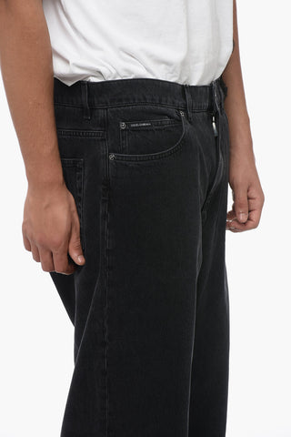 Jeans Mom Fit in Cotone con Passanti 28cm