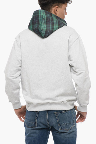 Brushed Cotton Hoodie with Plaid Motif Details