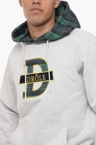 Brushed Cotton Hoodie with Plaid Motif Details