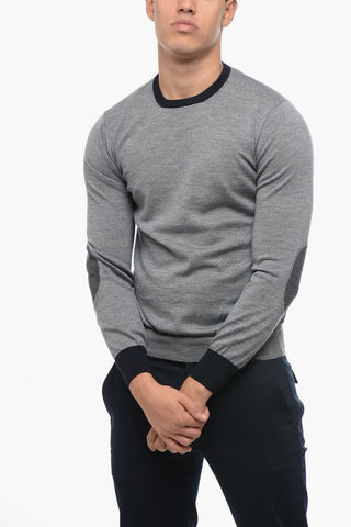 Maglia in Lana Vergine con Bordi e Toppe a Contrasto