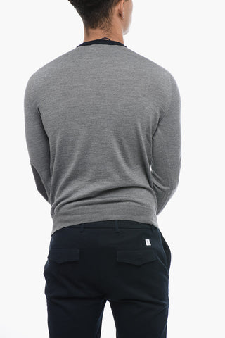 Maglia in Lana Vergine con Bordi e Toppe a Contrasto