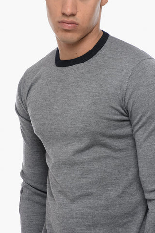 Maglia in Lana Vergine con Bordi e Toppe a Contrasto