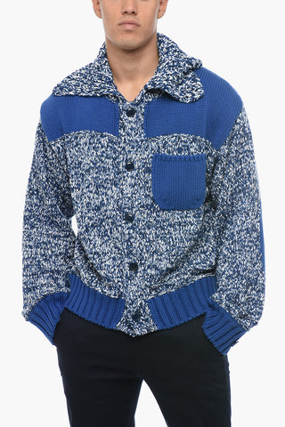 Cotton Bomber Fit Cardigan with Mock Neck