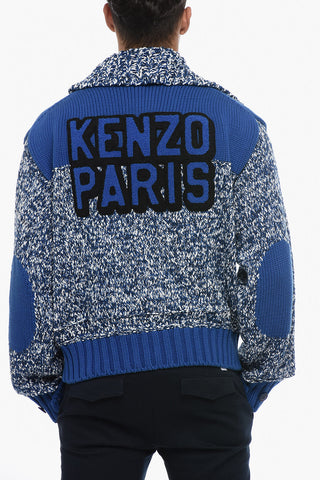 Cotton Bomber Fit Cardigan with Mock Neck