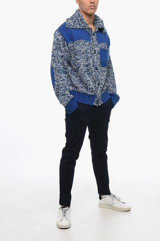 Cotton Bomber Fit Cardigan with Mock Neck