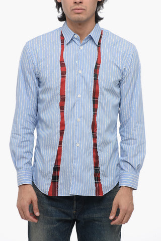 SHIRT Balanced Stripe Cotton Shirt with Tartan Inserts