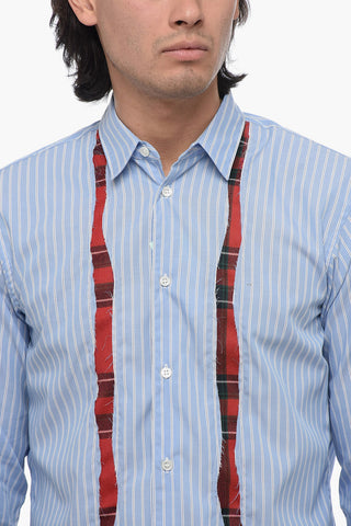 SHIRT Balanced Stripe Cotton Shirt with Tartan Inserts