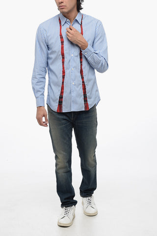 SHIRT Balanced Stripe Cotton Shirt with Tartan Inserts