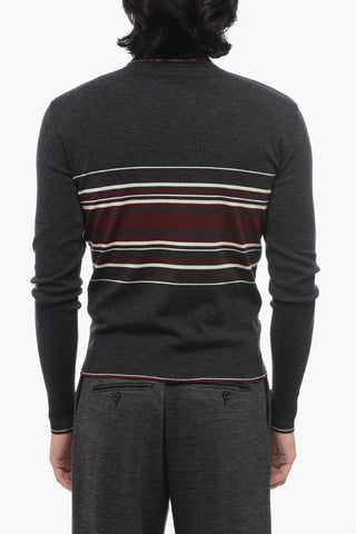 Turtleneck Virgin Wool Sweater with Unbalanced Stripe Motif