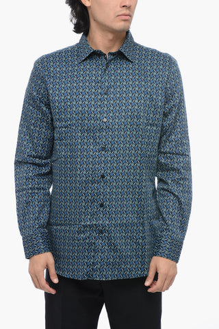 Camicia in Popeline di Cotone con Motivo Geometrico