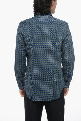 Camicia in Popeline di Cotone con Motivo Geometrico