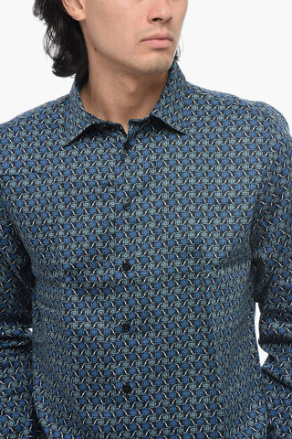 Camicia in Popeline di Cotone con Motivo Geometrico