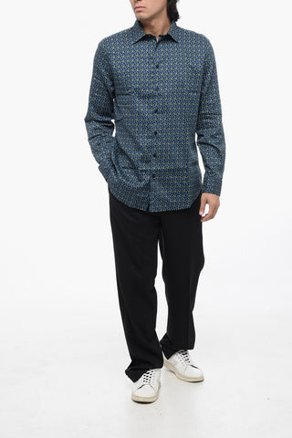 Camicia in Popeline di Cotone con Motivo Geometrico