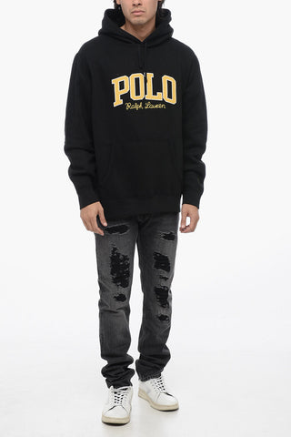 Cotton Blend Hoodie with Corduroy Logo Patches