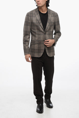 Blazer Monopetto In Lana A Quadri