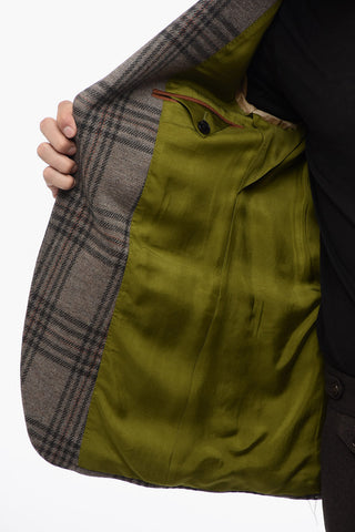Checkered Wool Singlre-Breasted Blazer