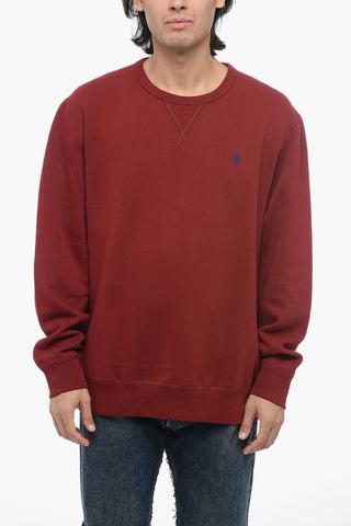 Fleece Cotton Blend Crew Neck Sweatshirt with Embroidered Logo