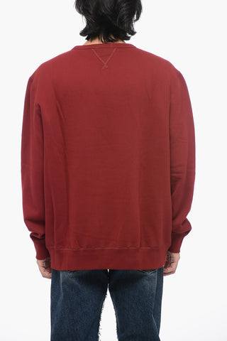 Fleece Cotton Blend Crew Neck Sweatshirt with Embroidered Logo