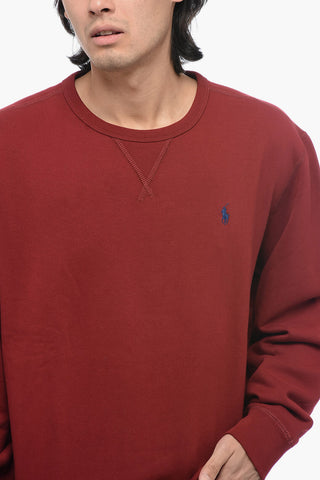 Fleece Cotton Blend Crew Neck Sweatshirt with Embroidered Logo