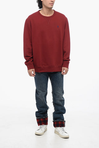 Fleece Cotton Blend Crew Neck Sweatshirt with Embroidered Logo
