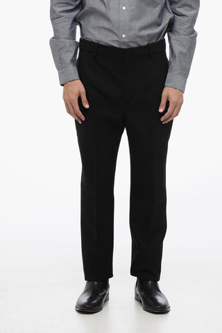 4-Pocket Jacquard Wool Pants with Pinstriped Motif