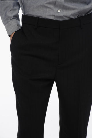 4-Pocket Jacquard Wool Pants with Pinstriped Motif