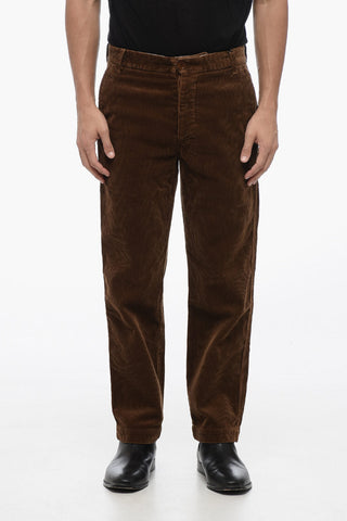 Pantaloni Chino in Velour a Coste con Passanti