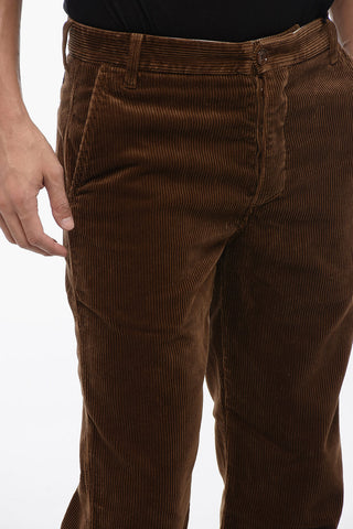 Pantaloni Chino in Velour a Coste con Passanti