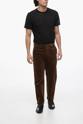 Pantaloni Chino in Velour a Coste con Passanti