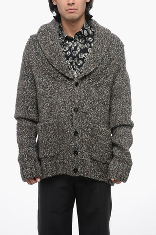 Cardigan in Tweed CHUNKY ALPACA con Tasche a Toppa
