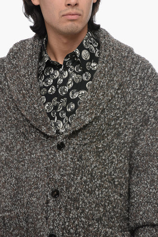 Cardigan in Tweed CHUNKY ALPACA con Tasche a Toppa