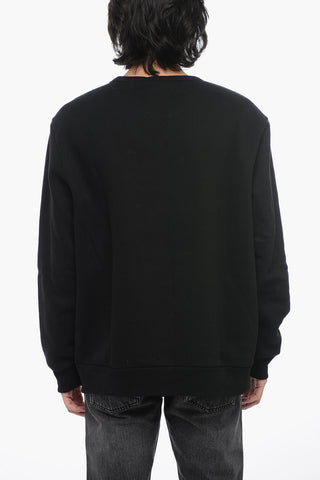 Fleeced Cotton Blend Sweatshirt with Eco-leather Patch