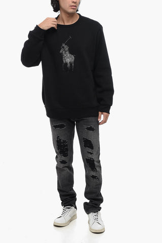 Fleeced Cotton Blend Sweatshirt with Eco-leather Patch