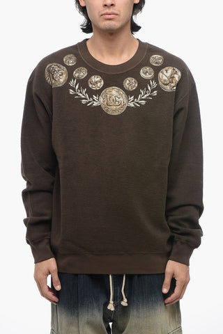 Crew Neck Reverse Cotton Sweatshirt with Print