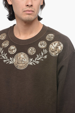 Crew Neck Reverse Cotton Sweatshirt with Print