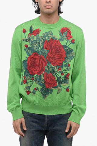 Crew Neck EDEN Floral Patterned Silk Sweater